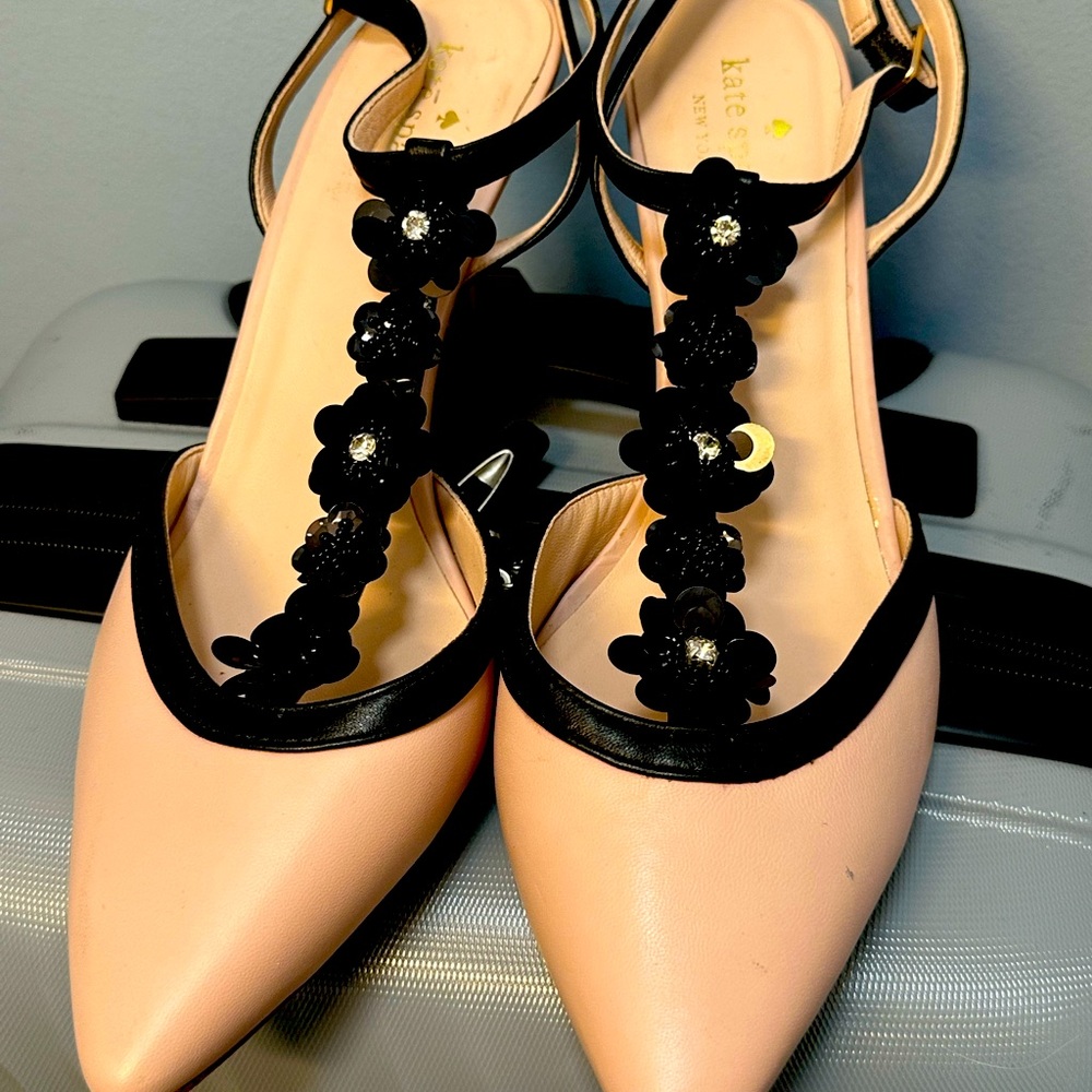 Kate Spade ♠️ New York Vintage Jayme Pumps soft Pink & black Flowers Barbiecore - Picture 2 of 10
